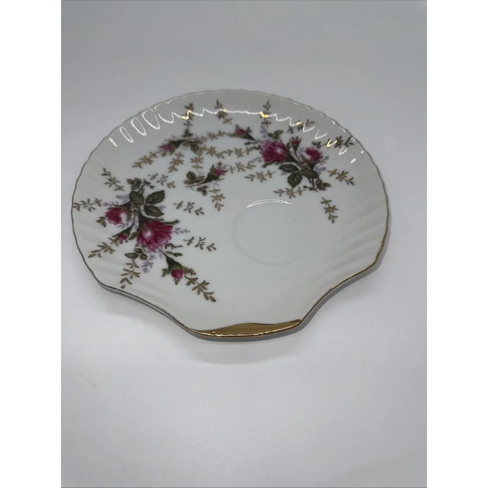 Japanese Moss Rose Seashell Snack Plate Gold‎ Trim Plates And Cups.